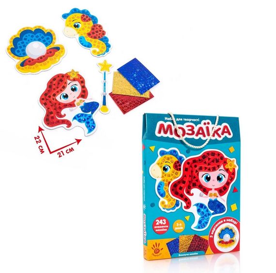 Набір для творчості "Блискуча мозаїка. Русалочка" VT4511-06 Vladi Toys, в коробці (4820234761456) | Зображення 1