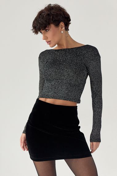 Лонгслів із люрексу з оголеною спиною - чорний цвет, L (є розміри)