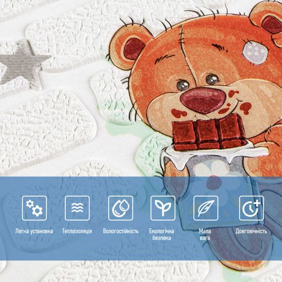 Панель стінова 3D 700*700*4mm ведмедики на білому фоні (D) SW-00001975 | Зображення 3