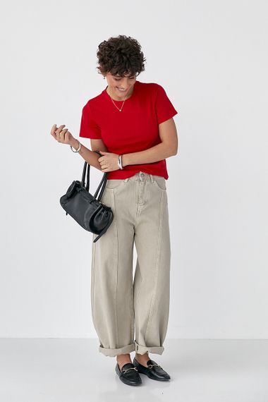 Однотонна жіноча еластична футболка - червоний цвет, ONE SIZE (є розміри) | Зображення 2