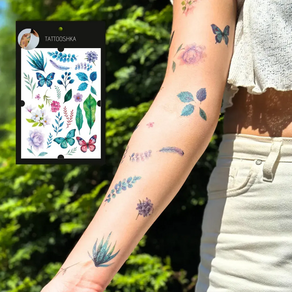 Тату тимчасове в наборі Метелики та листя Tattooshka LB-203 Різнокольоровий shop (4829000018725) | Зображення 2
