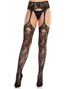 Колготки Leg Avenue Net Stockings with Attached Garter Belt One Size Black Sex Aura