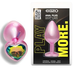 Анальная пробка EGZO Pink Perl Heart Plug S с радужным кристаллом, стальная Sex Aura