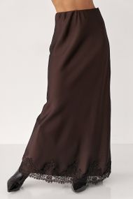 Сатинова спідниця з мереживом - коричневий цвет, L (є розміри)