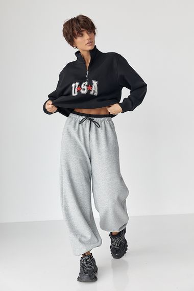 Теплий світшот з блискавкою на комірі - чорний цвет, S (є розміри) | Зображення 2