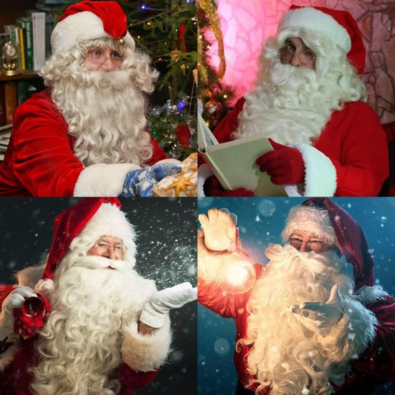 Парик и борода Санта Клауса с бровями, очками, комплект для образа Деда Мороза на Новый год Рождество, косплей | Зображення 5