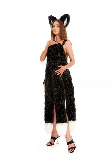 Анальний потрійний хутряний хвіст без пробки, Чорнобурий з білим кінчиком, OKOVA 100 см. sexstyle | Зображення 3