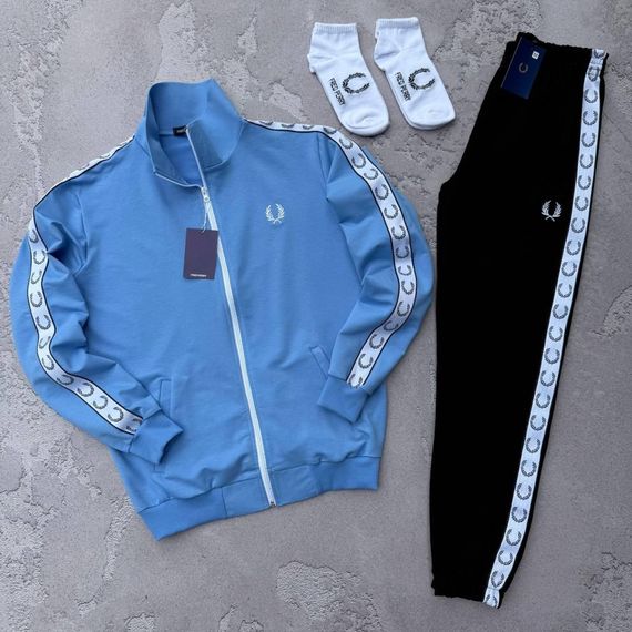 Костюм Fred Perry лампас кофта блакитна штани чорні + 2 пари носків у подарунок