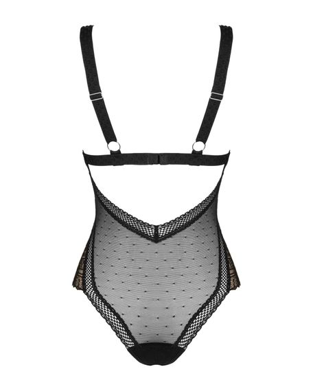 Мереживне боді з декольте Obsessive Estiqua teddy M/L, чорне, широкі лямки | Зображення 5