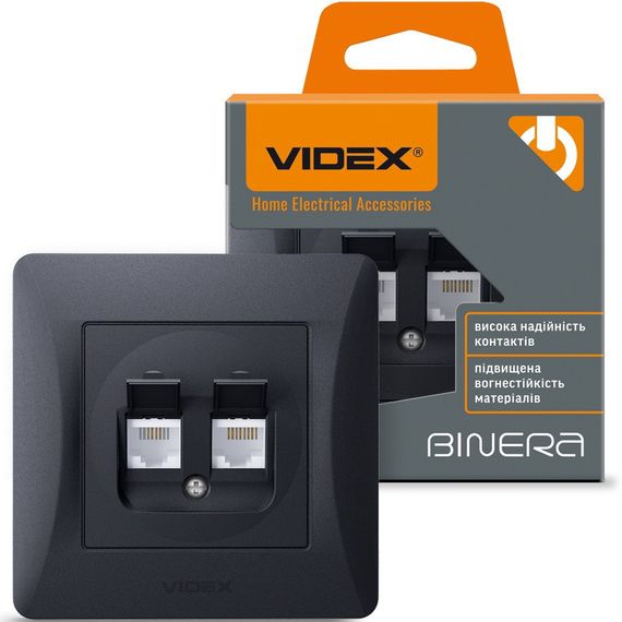 Комбінована комп'ютерна та телефонна розетка CAT3+CAT6 VIDEX BINERA VF-BNSK2PC6TF3-BG чорний графіт | Зображення 1