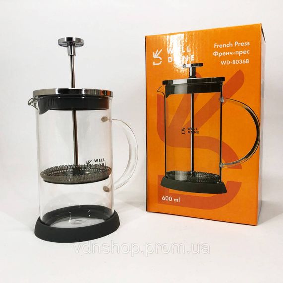 Френч-прес красивий Well Done WD-8036B 600 мл, Домашній френч-прес з якісного матеріалу MY-10 | Зображення 1
