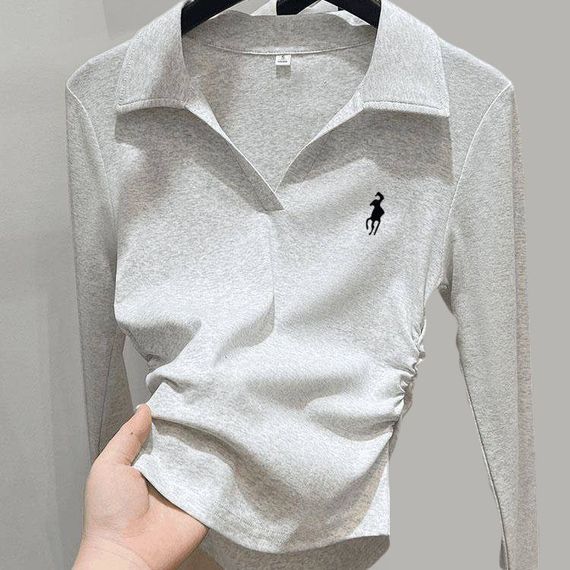 Женская кофта поло с воротником и длинными рукавами цвет серый размер 42/46 HI2763 | Зображення 1