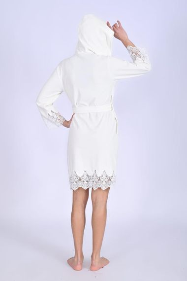 Жіночий халат Nusa 0483 велюровий з капюшоном кремовий S | Зображення 1