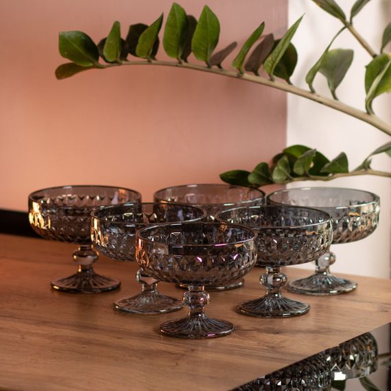 Набір креманок на ніжці 6 шт 300 (мл) Сірий HP-19-118 | Зображення 3