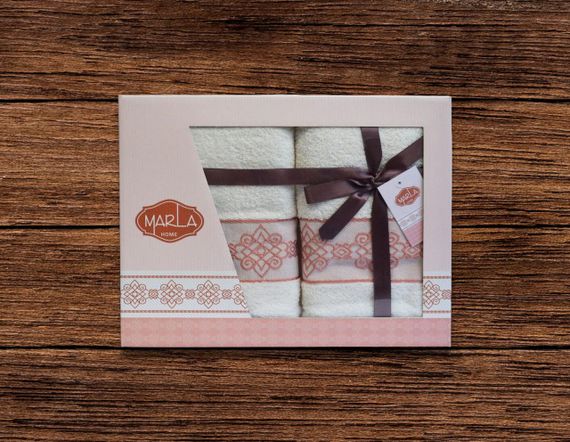 Набор махровых полотенец Marla Bellanita 2 шт: 50х90 см, 70х140 см Кремовый | Зображення 1