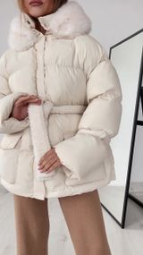 Пуховик с опушкой и капюшоном Cresh Puffer, молочный