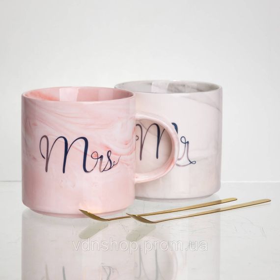 Набор парных фарфоровых чашек Mr&Mis 2 (шт) по 400 (мл) чашки на подарок с ложкой FM-28 | Зображення 3