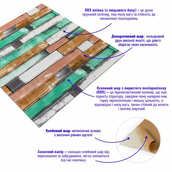 Самоклеющаяся декоративная 3D панель мятное дерево 700x700x5мм (057) SW-00000238 | Зображення 1