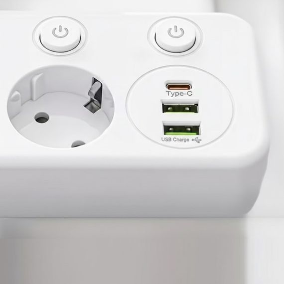 Мережевий фільтр-розгалужувач 2500W, 4х220V, 2xUSB, 1хType-C, 8625UL, Білий/Настінний трійник із підсвіткою | Зображення 5