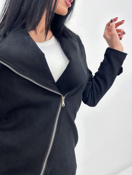 Женская замшевая куртка-косуха весенняя GF01221 цвет черный, размер 50/52 | Зображення 4