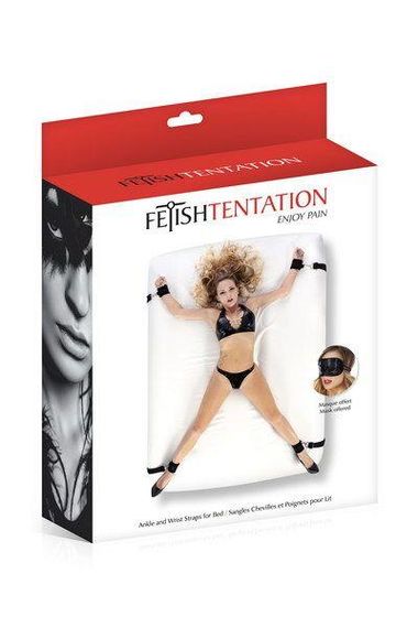 Фиксатор рук и ног для кровати Fetish Tentation Ankle and Wrist Straps for Bad с маской на глаза | Зображення 1