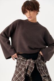 В'язана однотонна кофта з широкими рукавами - коричневий цвет, ONE SIZE (є розміри)