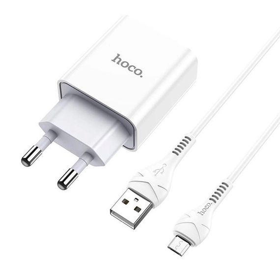 Набір СЗУ 110-240V HOCO C81A 1xUSB+кабель Micro, 2.1A, кабель 1м, White, Blister | Зображення 3
