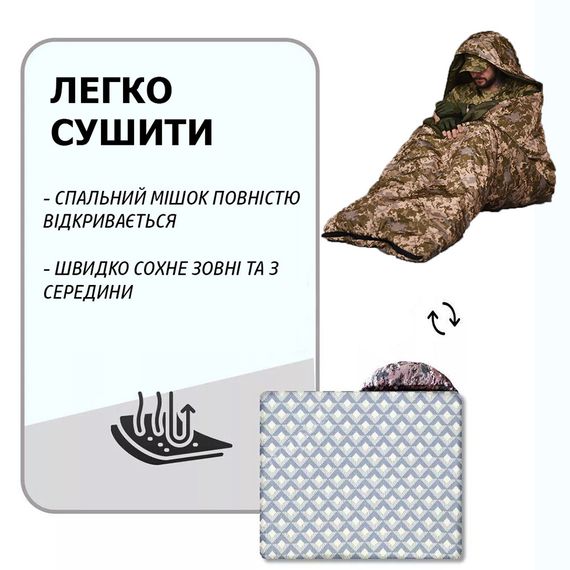 Великий  спальний мішок до -25, тактичний зимовий спальник , військовий піксель | Зображення 1
