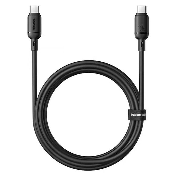 Дата кабель Baseus Silky Series OS Fast Charging Type-C to Type-C 100W (1m) (P10377704) Cluster Black | Зображення 1