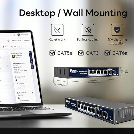 Davuaz 7-Port 2.5G Unmanaged Ethernet Switch Высокоскоростной сетевой коммутатор | Зображення 4