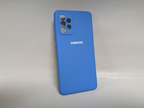 Чехол для Samsung Galaxy A72 / Самсунг Галакси А72, силиконовый, матовый, с логотипом, синий