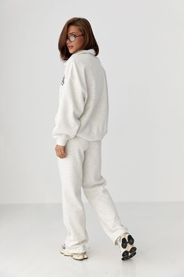 Бавовняний спортивний костюм із худі на блискавці - світло-сірий цвет, ONE SIZE (є розміри) | Зображення 1