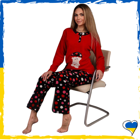 Женская пижама флисовый трикотаж. Пижама женская красная и розовая S, M, L, Xl | Зображення 1