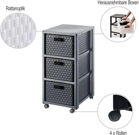 Комод пластиковий на 3 ящики Rotho (Рото) Country (11654) Сірий | Зображення 2