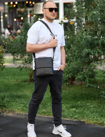 Шкіряна чоловіча сумка-месенджер через плече чорна Tiding Bag 48450 | Зображення 4