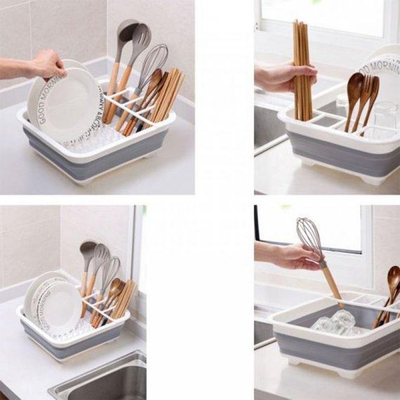 Сушарка для посуду Multi-Function Drain Rack 511 LS Силіконова складана з нековзними ніжками біла | Зображення 2