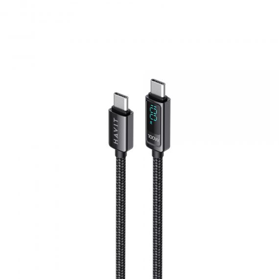 Кабель Type-C to Type-C HAVIT HV-CB6247 PD100W 5A 2м з LED екраном