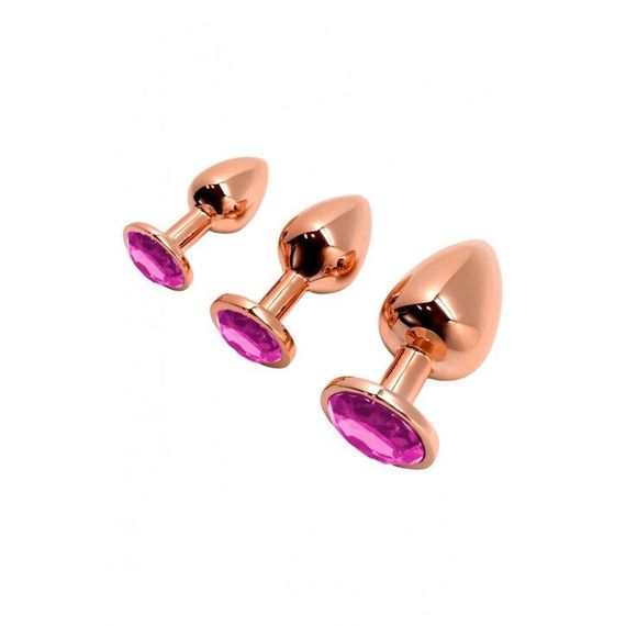 Металева анальна пробка Wooomy Tralalo Rose Gold Metal Plug Magenta S, діаметр 2,8 см, довжина 7 см | Зображення 3