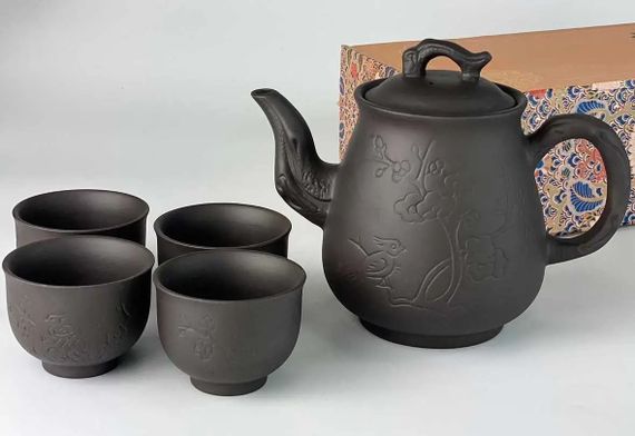Сервіз чайний з глини Olens Птах T2575-1 5 предметів темно-коричневий