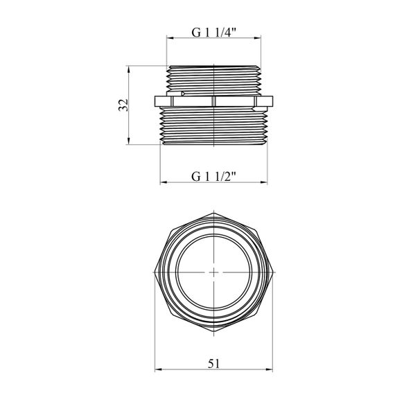 Ніпель перехідний STA 1 1/2"х1 1/4" ЗЗ латунний | Зображення 1