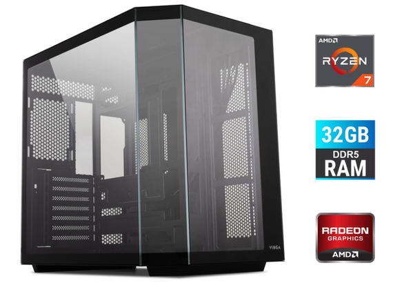 Ігровий ПК Vinga Warlike Black Tower New / AMD Ryzen 7 7700 (8 (16) ядер по 3.8 - 5.3 GHz) / 32 GB DDR5 / 256 GB SSD+1000 GB HDD / AMD Radeon RX 6900 XT Sapphire Nitro+, 16 GB GDDR6, 256-bit / Wi-Fi / 750W / Windows 11 б/в