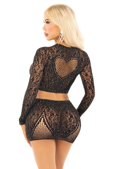 Комплект Leg Avenue Rhinestone Crop Top and Mini Skirt One Size, Black | Зображення 1