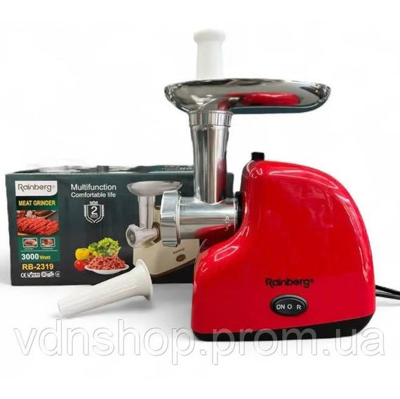 Мясорубка электрическая Rainberg RB-2319 с системой реверса насадка куббе 3000Вт Red BU-47