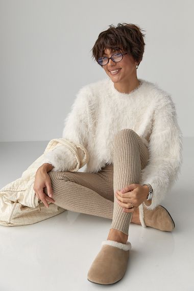 Тепла вільна кофта зі штучного хутра - молочний цвет, ONE SIZE (є розміри) | Зображення 2