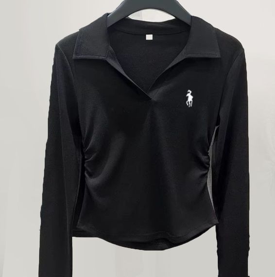 Женская кофта поло с воротником и длинными рукавами цвет черный размер 42/46 HI2763