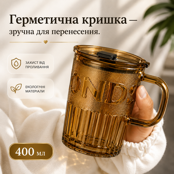 Еко-склянка з термостійкого скла 400 мл з багаторазовою трубочкою для гарячих та холодних напоїв коричневий | Зображення 6
