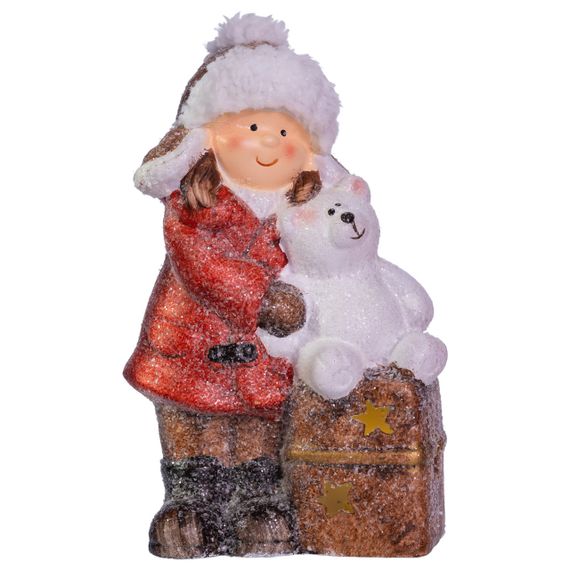 Новорічна декоративна фігурка з підсвіткою 12×6×20 см Новорічний декор Дівчинка з подарунком з порцеляни CR-5-17 | Зображення 2