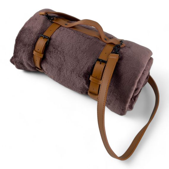 Плед тревел флісовий 150х200 коричневий з ременем Love You | Зображення 1