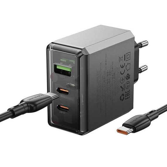 МЗП Borofone BN22 Lena PD65W (1USB-A/2C) + кабель Type-C to Type-C Metal gray | Зображення 3