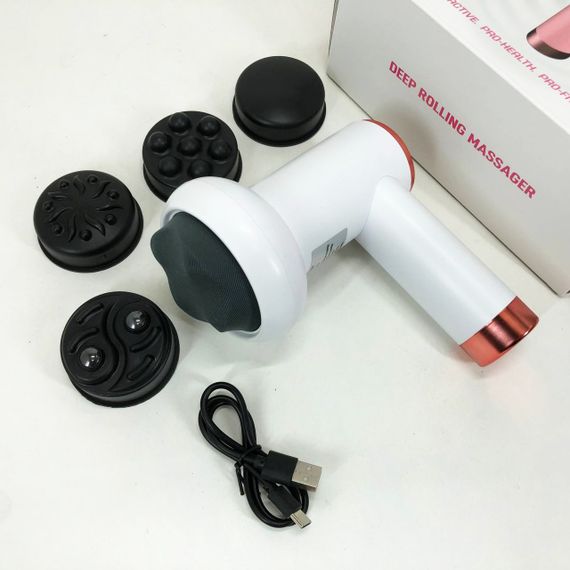 Масажер антицелюлітний для тіла рук та ніг 4 насадки 6 швидкостей Deep Rolling Massager. Колір: білий | Зображення 4